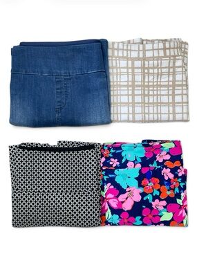 Bundle Of 4 Pull On Athleisure Skorts Size M/L Denim Floral Plaid Skirt Lot